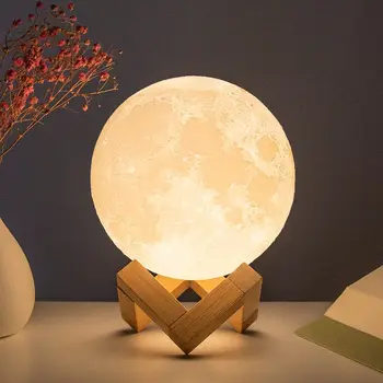 Lumina de Noapte LED 3D de Imprimare Luna Lampă de 8CM Alimentat de la Baterie Cu Stand Înstelat Lampa Decor Dormitor Lumini de Noapte Copii Cadou de Lumina Lunii