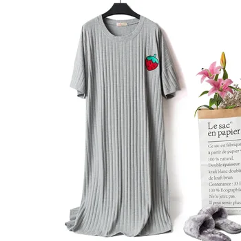 Coreea de înaltă calitate, cămașă de noapte pentru femei imprimeu cu fructe de bumbac cămăși de noapte pentru femei maneci scurte pulover lung liber casual rochie de noapte